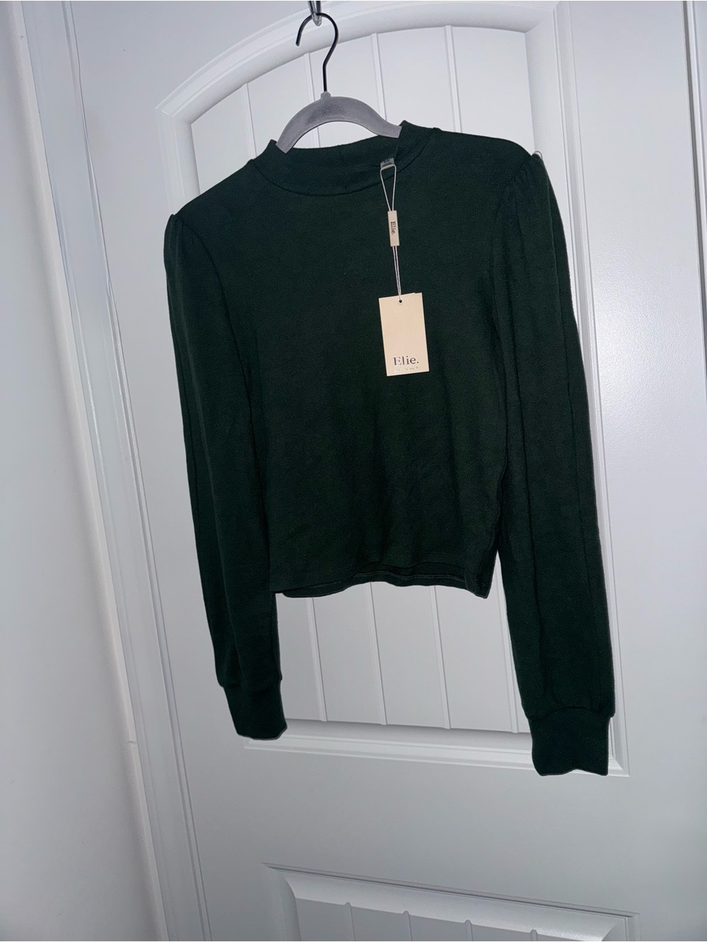 Elie Tahari Hunter Green Mock Neck Shirred Sleeve Top M NWT